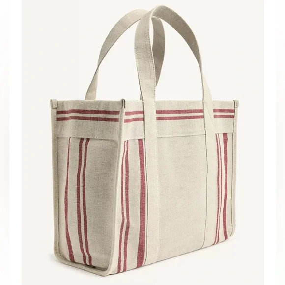 Zara Jute & Cotton Tote Bag Beige Red NWT Summer Chic - Picture 4 of 10